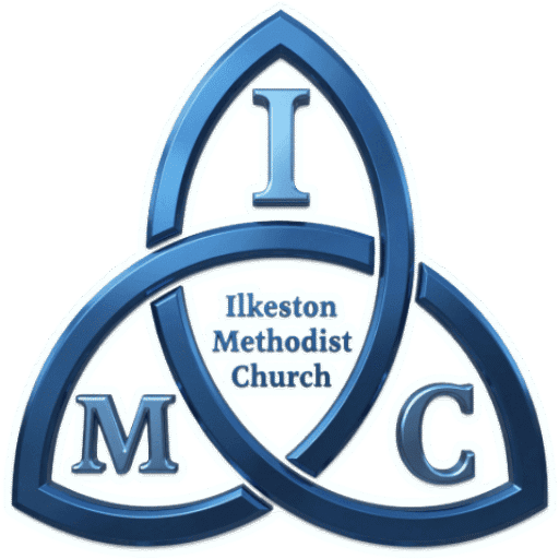 Ilkeston Methodist Church logo with blue interlocking arches and a central shield bearing the text Ilkeston Methodist Church.
